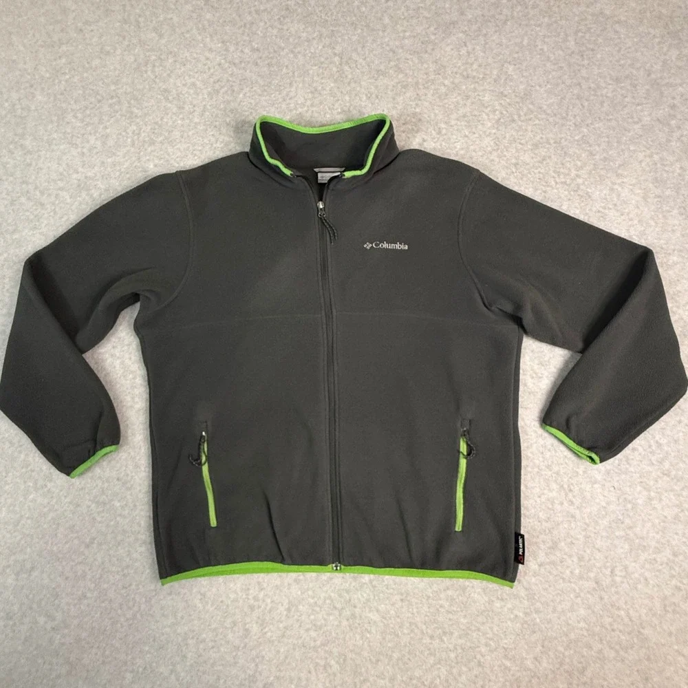 Columbia Polartec Fleece Jacket Mens XL Full Zip Gray Lime Green Hiking‎ Outdoor